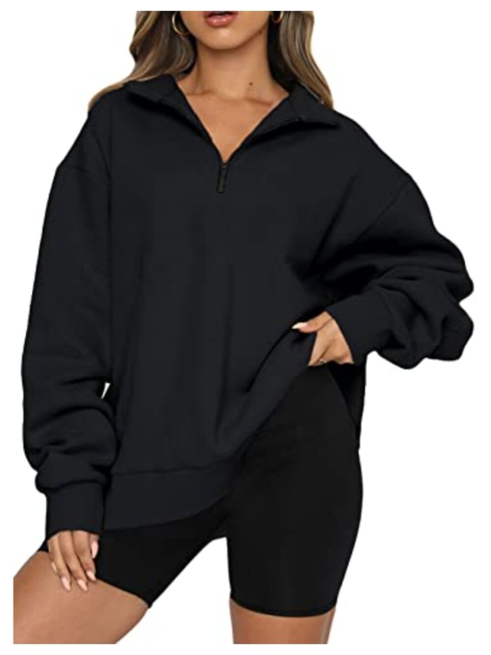 Oversized Fleece Half Zip Sweatshirt Drop Shoulder Pullover Women